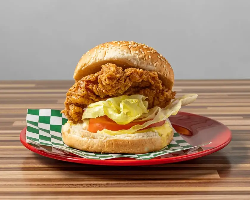 Chicken Burger - Korean-style crispy chicken burger at Yum Yum BBQ Chicken NE Calgary